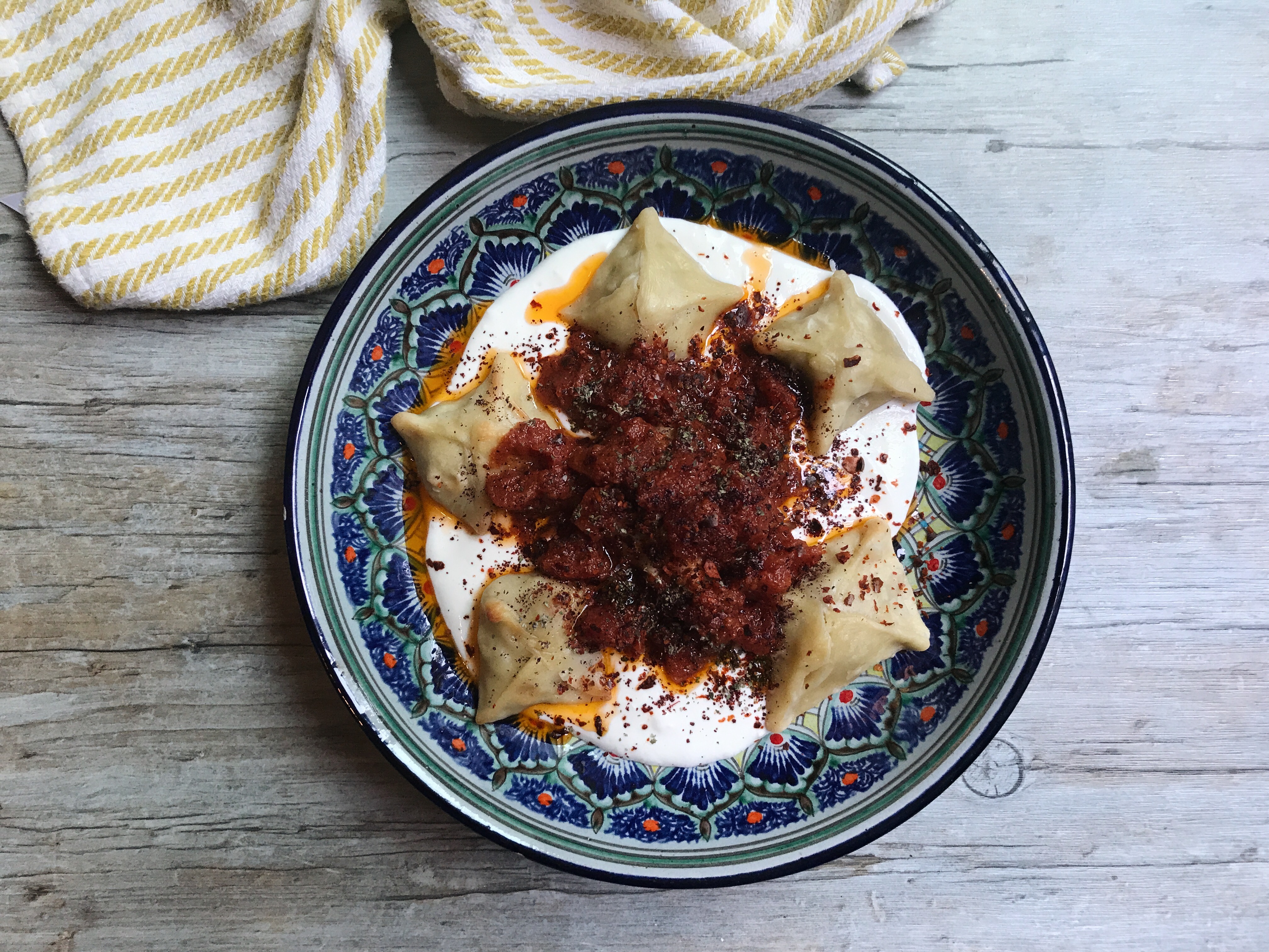 Turkish Manti with Yogurt and and Brown Butter Tomato Sauce